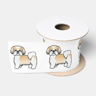 Gouden En Witte Shih Tzu Schattige Cartoon Hond Satijnen Lint