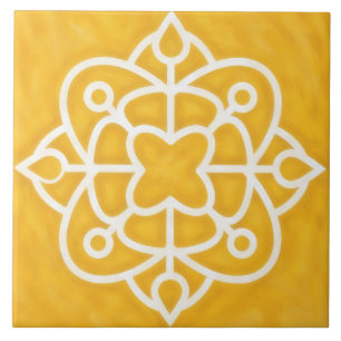 Gouden en Witte Sierlijke Tegelkunst Tegeltje