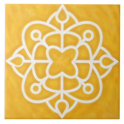 Gouden en Witte Sierlijke Tegelkunst Tegeltje (Voorkant)