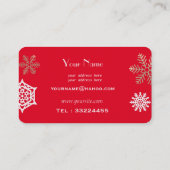 gouden en witte sneeuwvlokken tegen rood visitekaartje (Achterkant)