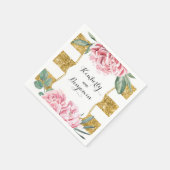 Gouden en witte strepen Roze  Bloemen Huwelijk Servetten (Hoek)