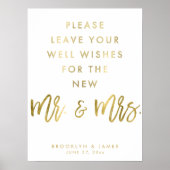 Gouden en witte trouwkaart met goede wensen poster (Voorkant)