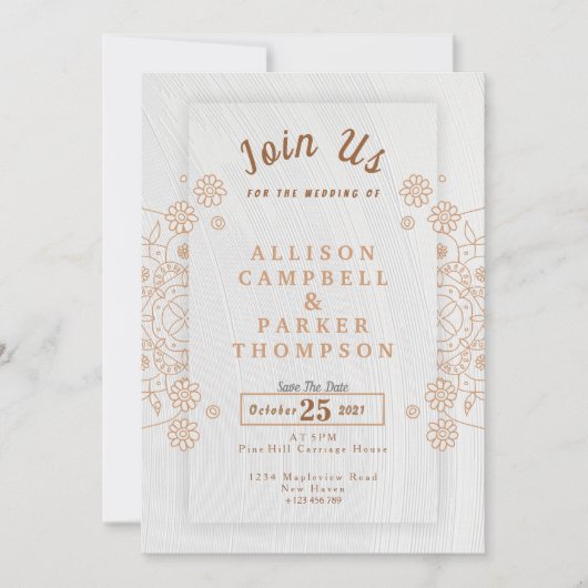 Gouden en witte trouwuitnodiging kaart (Voorkant)