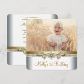  gouden en witte verjaardagsfeest kaart (Voorkant / Achterkant)