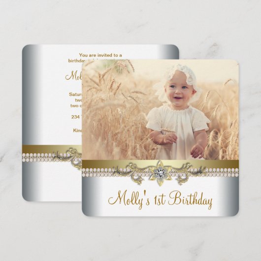 gouden en witte verjaardagsfeest kaart (Voorkant / Achterkant)