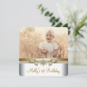  gouden en witte verjaardagsfeest kaart (Staand voorkant)