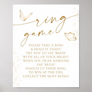 Gouden en Witte Vlinder Bruiloft Feest Ring Spel Poster