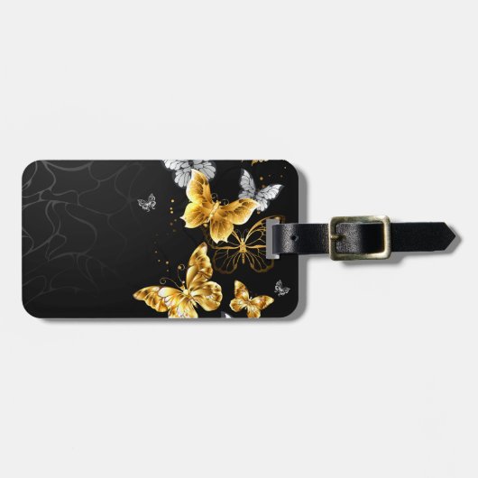 Gouden en witte vlinders bagagelabel (Voorkant horizontaal)