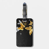 Gouden en witte vlinders bagagelabel (Achterkant verticaal)