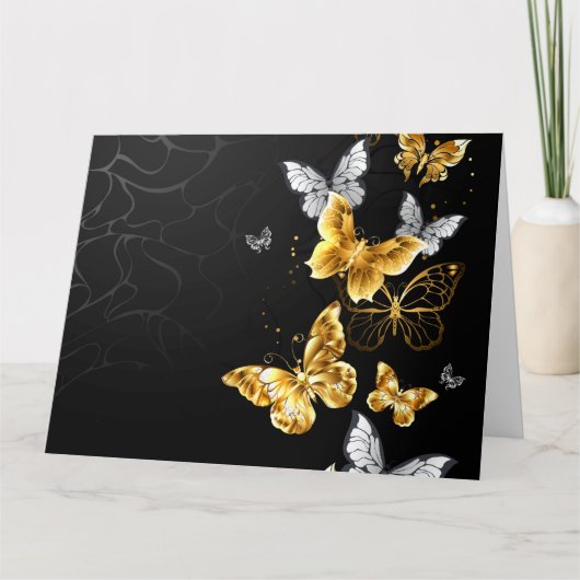 Gouden en witte vlinders bedankkaart (Voorkant)