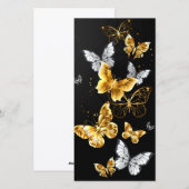 Gouden en witte vlinders feestdagenkaart (Voorkant / Achterkant)