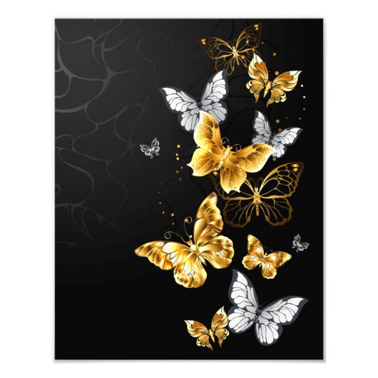 Gouden en witte vlinders foto afdruk (Voorkant)