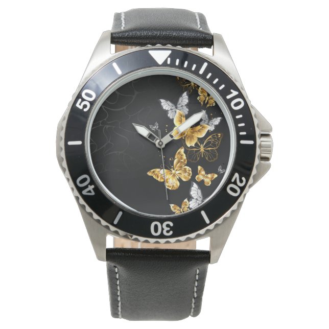 Gouden en witte vlinders horloge (Voorkant)