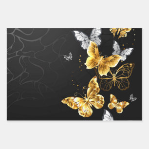 Gouden en witte vlinders inpakpapier vel