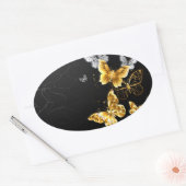 Gouden en witte vlinders ovale sticker (Envelop)