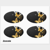 Gouden en witte vlinders ovale sticker (Vel)