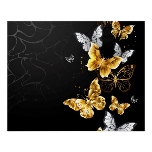 Gouden en witte vlinders perfect poster (Voorkant)