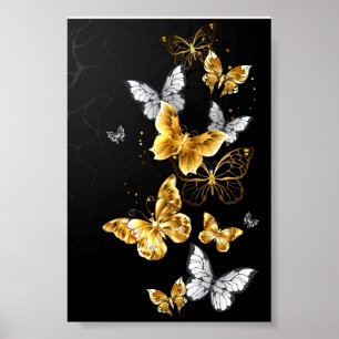 Gouden en witte vlinders poster