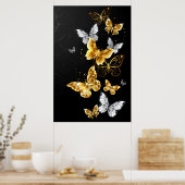 Gouden en witte vlinders poster (Keuken)