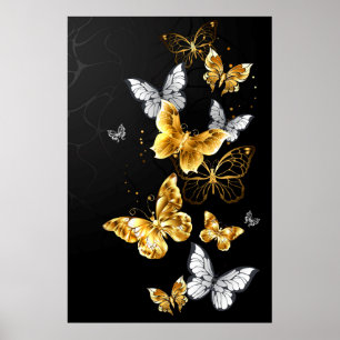 Gouden en witte vlinders poster