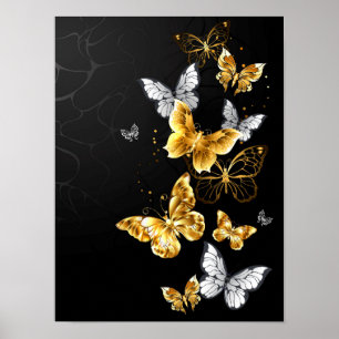 Gouden en witte vlinders poster