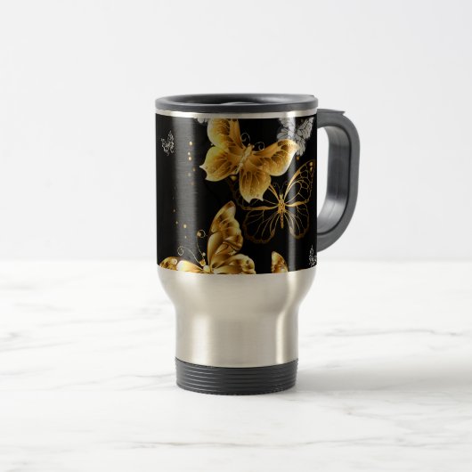 Gouden en witte vlinders reisbeker (Voorkant rechts)