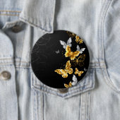 Gouden en witte vlinders ronde button 4,0 cm (In situ)