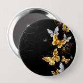 Gouden en witte vlinders ronde button 4,0 cm (Voorkant /achterkant)