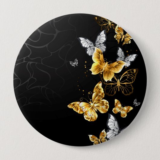 Gouden en witte vlinders ronde button 4,0 cm (Voorkant)