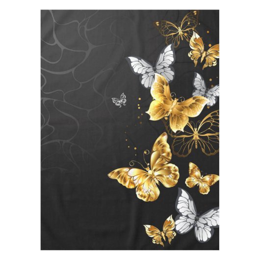 Gouden en witte vlinders tafelkleed (Voorkant)