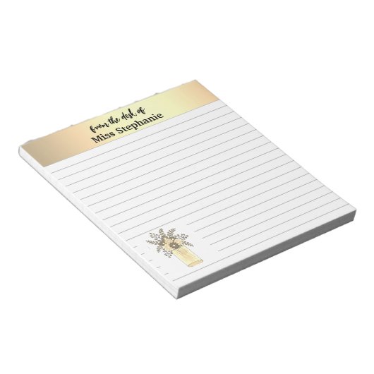 gouden en witte wilde bloem van het bureau notitieblok (Schuin)