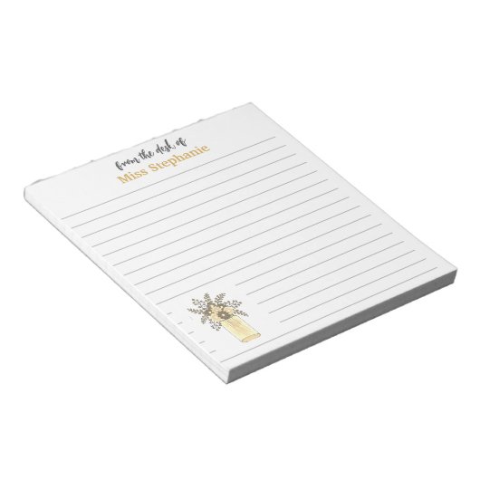 gouden en witte wilde bloem van het bureau notitieblok (Schuin)