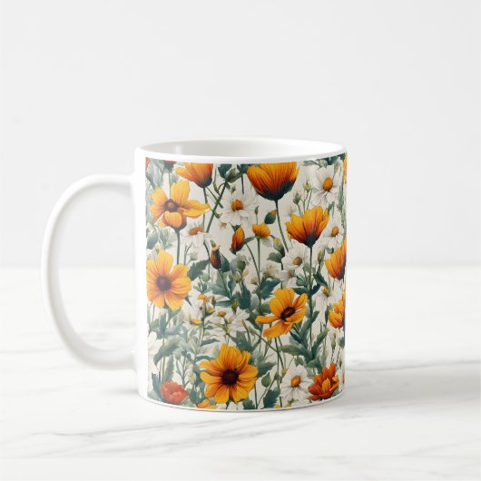 Gouden en witte wilde bloemen koffiemok (Links)