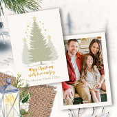 Gouden en zachte kerstbomen en sterren Foto Feestdagenkaart