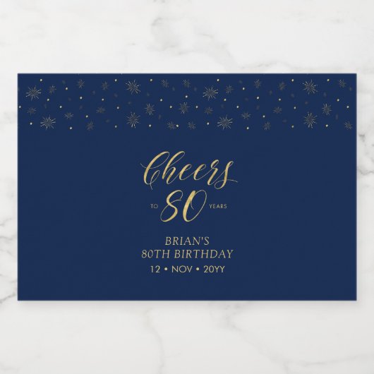 Gouden en zeemachtjes 80 jaar, 80e verjaardag likeurfles etiket (Enkel label)