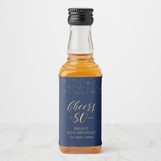Gouden en zeemachtjes 80 jaar, 80e verjaardag likeurfles etiket (Voorkant)