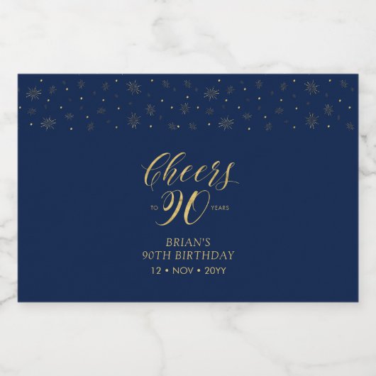 Gouden en zeemeerlingen 90 jaar, 90e verjaardag likeurfles etiket (Enkel label)