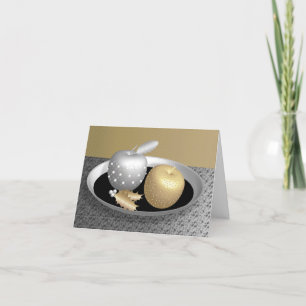 Gouden en zilveren appelen op een zilveren schotel feestdagen kaart