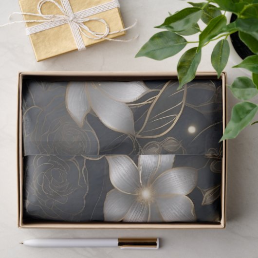 Gouden en Zilveren Bloemen Decoupage / Tissuepapier (Geschenk)