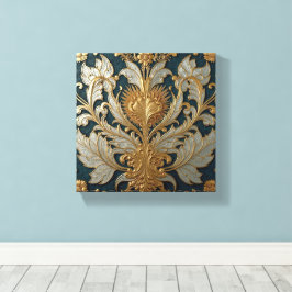 Gouden en zilveren bloemornament canvas afdruk