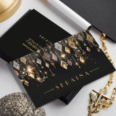 Gouden en Zilveren Boho Pareltjes op Zwart ID1035 Visitekaartje