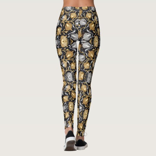 Gouden en Zilveren Eikenboom Acorn Gym Design Leggings (Achterkant)