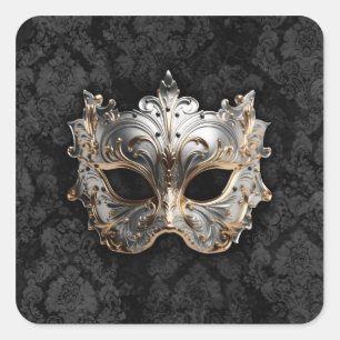 Gouden en Zilveren Filigraan Venetiaans Masker Vierkante Sticker