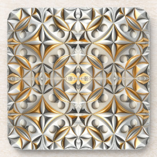 Gouden en zilveren geometrische bloemen reliëf eff bier onderzetter