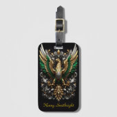 Gouden en zilveren groene adelaar bagagelabel (Voorkant (verticaal))