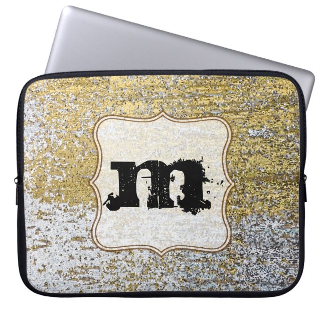 Gouden en zilveren Grunge Monogram 15-inch laptop  Laptop Sleeve (Voorkant)