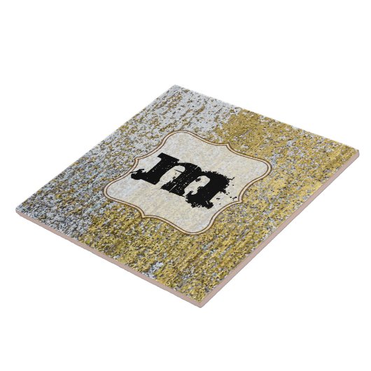 Gouden en Zilveren Grunge Monogram Display Tegel Tegeltje (Zijkant)