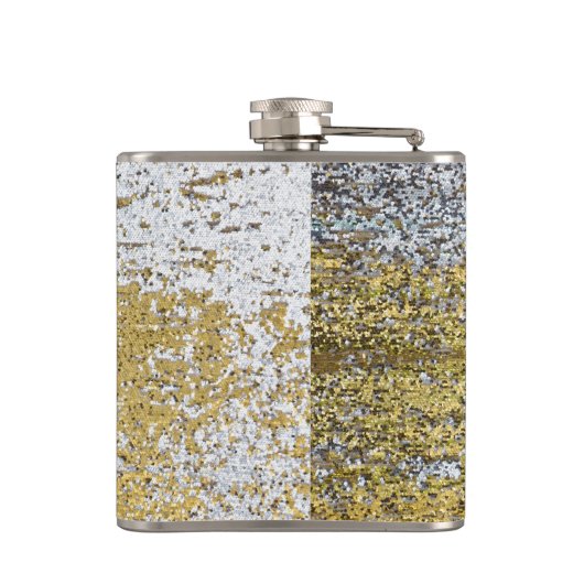 Gouden en Zilveren Grunge Monogram Whiskey Flask Heupfles (Achterkant)