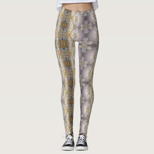Gouden en zilveren kant wandtapijt Kaleidoscoop Leggings (Voorkant)