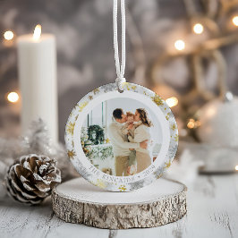 Gouden en zilveren kerstkrans familie foto ornamen keramisch ornament